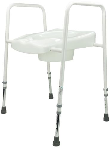 Toilet Frame with Moulded Seat, Height & Width Adjustable, Lightweight, Ready Assembled for Elderly and Disabled, Bathroom Safety Frame, White, Mowbray Style
