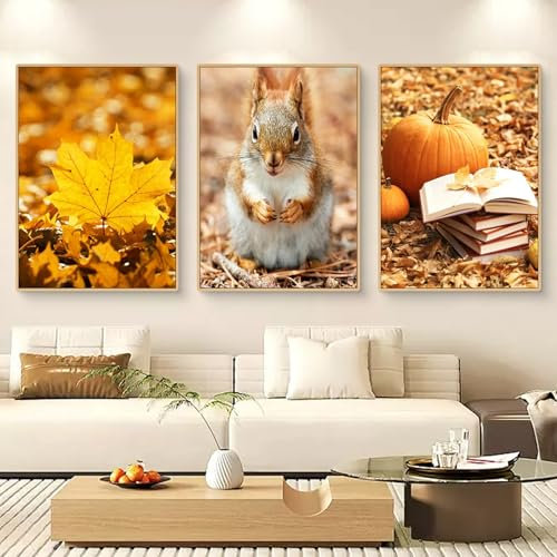 Uixxducc 3er Herbst Bilder Set Natur Poster Set, Wandbilder Wohnzimmer, ohne Rahmen, Verschiedene Größen Verfügbar, Thema Herbstlandschaften Wanddeko für Schlafzimmer (B,30x40cm)