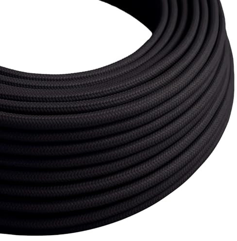LEDSone 5 Meters Black Vintage Colour Braided Flexible Cable 3 Core Round Fabric Electrical Cable Wire for Multiple uses in Lamps Old Antique Lamp Pendants Lights