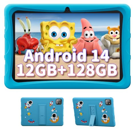 BESTTAB Kinder Tablet 10 Zoll Android 14, 12GB RAM+128 GB ROM(1TB TF, Octa Core Tablet für Kinder 5100mAh Langer Akkulaufzeit, Stoßfest,Lern Apps iWawa, WiFi 6, Kinderfreundlich, Elternkontrolle