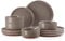 MALACASA Plates and Bowls Sets, 12 Pieces Modern Stoneware Dinnerware Set for 4 Kitchen Dinner Set Ceramic Dishware Dishes Set Microwave and Dishwasher Safe, Brown, Series TARA