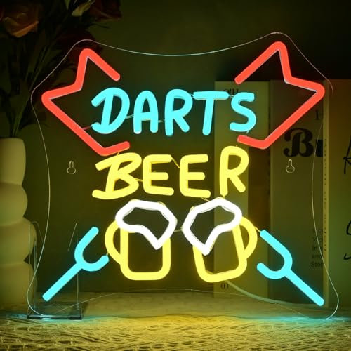 SIGNSHIP Fléchettes Néon Led Bar Fléchettes Neon Mural Lampe Neon pour Salle de Jeux Pub Bar Club Man Cave Décoration de Fête