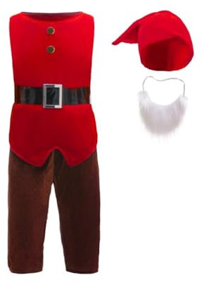 Lito Angels Zwerg Elf Kostüm Kleid Verkleidung mit Hut und Bart für Kinder Jungen Größe 11-12 Jahre 152, Rot
