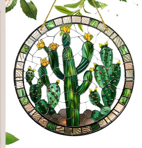 para cactus - decorativo hecho a mano, decoración de ventana con cactus | Adorno de cactus vibrante, colgante para ventana solar, regalo de