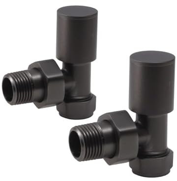 Lux Heat Angled Brushed Gunmetal Manual Round Radiator Valve Set