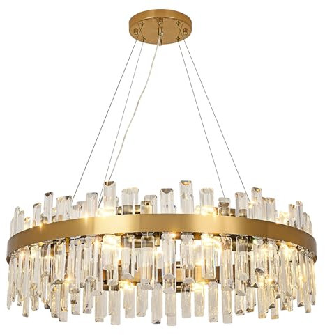 KUNYEEE Modern Kristall Pendelleuchte Gold Kronleuchter, Kristall Lampe Rund Hängeleuchte, 20xE14 Häengelampe für Wohnzimmer, Esszimmer,Schlafzimmer, Φ80cm