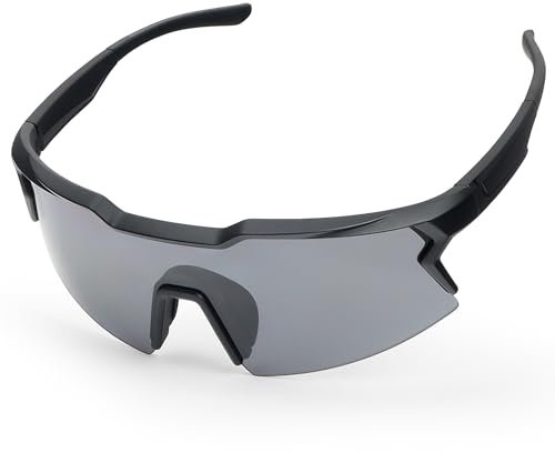 UVTQSSP TR90 Sportbrille Fahrradbrille Herren Damen, UV400 Schutz Sport Sonnenbrille, HD Ansicht ultraleicht Laufbrille für MTB Rennrad Radfahren Laufen, Schwarzer Rahmen/Graue Linse