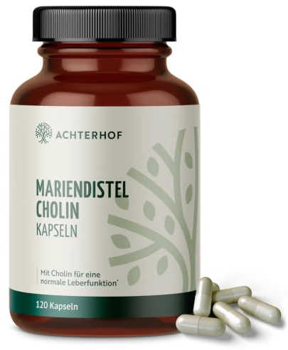 Mariendistel Cholin Kapseln (120 Kapseln) | mit Cholin, Zink, Silymarin und Mariendistel-, Artischocken- und Desmodium-Extrakt | für 120 Tage | vom Achterhof