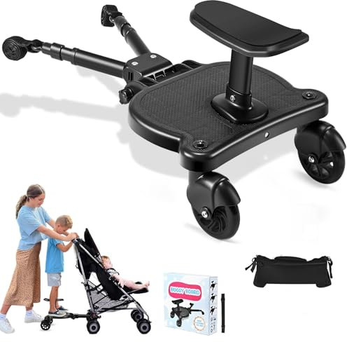 Skate Poussette Universelle avec Siège, Planche Poussette Universelle, Marche Pied Poussette avec Sac de Rangement, Sangle de Suspension, pour bébé pour Enfants de 2 à 6 Ans (25KG) (noir)
