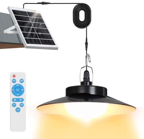 Solarlampen Außen mit Bewegungsmelder Hängend, Extra Hell LED Solar Hängeleuchte Lange Betriebsdauer mit 4000mAh Akku, 5 Modi, Timer, IP65 für Garten Terrasse Balkon Innen(1 Lampe, Warmweiß)