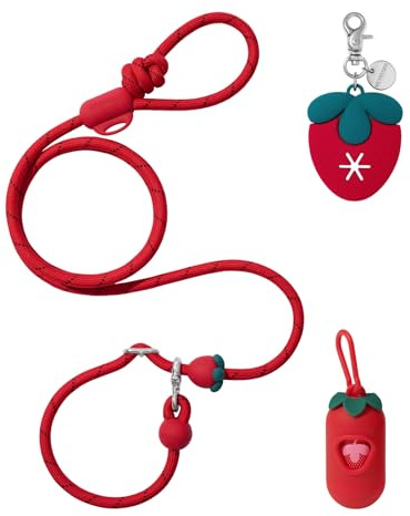 VETRESKA Freihand-Hundeleine, 8FT Seilleine für mittelgroße bis große Hunde, Hüft-/Umhängeleinen zum Spazierengehen, No-Pull-Leinen mit Beutelspender, Clip, 3-in-1-Set (Erdbeere)