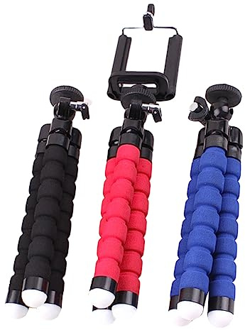 Mikinona Flexible Octopus Tripod for Mobile Phone Selfie Travel, Lightweight Phone Holder Stand in Black Red Blue, 3pcs Sponge Arm Camera Tripod for Vlogging and Content Creation