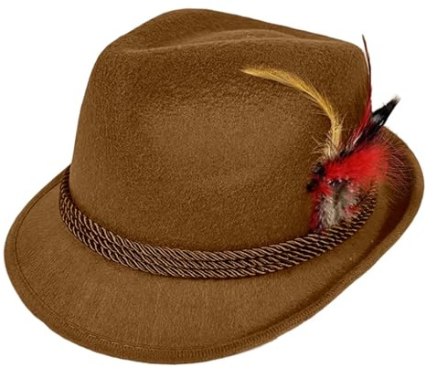 Generisch Trachtenhut Herren Damen Oktoberfest Hut Filzhut mit Feder & Kordel Deko Trachtenhüte für Herren Damen Retro Tiroler Bayerischer Hut für Volksfest Karneval Bühne Kostüm Accessoire