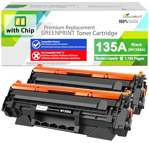 MIT CHIP Kompatibler Toner Cartridge 135A W1350A 2 Schwarz 1100 Seiten für M207 M207dw M209 M209d M209dw M234d M234dw M234sdw M234sdn M235sdw, Funktioniert nicht mit H P + Modellen die auf ''e'' enden