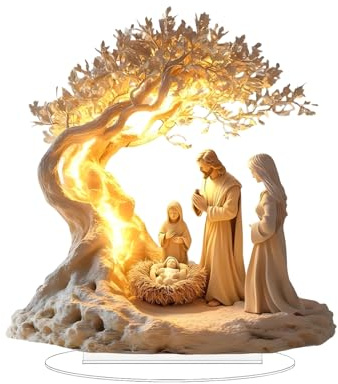 Ratpzou New Born Flat Christmas Scene Desktop Decoration | 2D Winterurlaub Lebensbaum Jesu | Acryl-Krippen-Schreibtischstatue Für Weihnachtsbaum, Herzstück, Tischdekoration, Heimdekoration