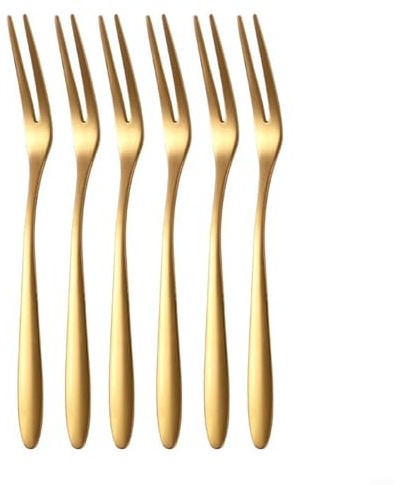 6Pcs 304 Stainless Steel Fruit Forks for mini Food Picks For Cake Desserts Sushi Snacks Appetizers, Reusable Small Fork Set For Parties And Lunch Boxes (Gold)