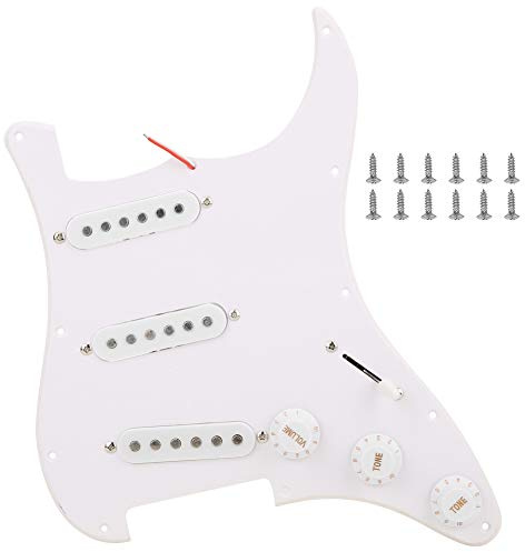 Elektro Gitarre Pickguard Weiß, Einlagig PVC Pre Wired, Single Coil Tonabnehmer - Robustes Material, 5 - Wege Schalter, Für E - Gitarren Zubehör