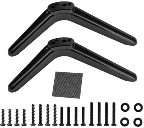 TV-Standbeine – Langlebiges Material, keine Klemmfüße, verstellbare Passform, Sleek Mattschwarz | 2-teiliger TV-Sockel, Ersatzteil, Bedroom oder Office Use, Apartment Dorm Setup, Fireplace kompatibel