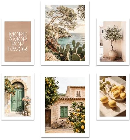ARTFAVES® Poster Set - La Dulce Vida Española - Gallery Wall Bilderwand Wohnzimmer, Schlafzimmer - 6 moderne Wandbilder Abstrakt, Kunst, Sommer, Spanien, mediterran, Mallorca - ohne Bilderrahmen