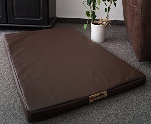 Hundebettenmanufaktur Hundematratze Hundebett Kunstleder Schaumstoff 5 cm Verschiedene Größen und Farben wählbar (130 cm X 90 cm, braun)