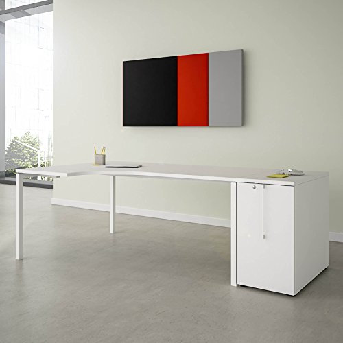 Weber Büro Winkelschreibtisch mit Apothekerschrank BOXI XL 220x120cm Weiß Eck-Schreibtisch