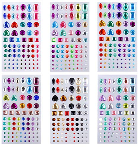 Strasssteine Aufkleber Selbstklebende Klebrige Edelsteine Bling Jewels Juwel Kristall Sticker für Gesicht, Make-up, Nägel, Scrapbooking-Verzierungen, Kinder Handwerk DIY-6 Blätter 486 Stück