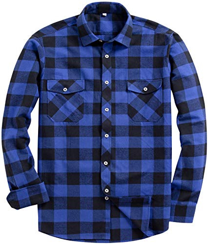 siliteelon Men's Flannel Shirt Buffalo Check Shirts Cotton checkered Blue Black Chequered Shirt for Men Regular fit Warm Plaid Shirt Christmas Western Work