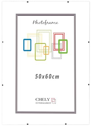 CHELY INTERMARKET MOD300 Marco Portafoto Clip Metacrilato Sin Borde Moderno 50x60cm Montaje Vertical Horizontal Decoración Posters Carteles Oficinas Galerías Color Transparente Incluye 1 Unidad