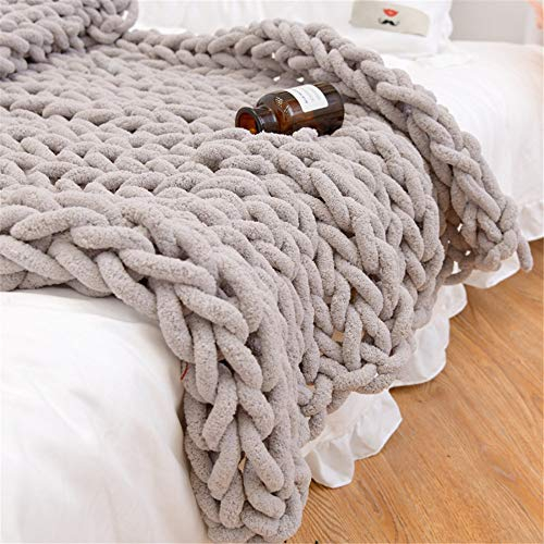 GLITZFAS Gestrickte Decke Grob Kuscheldecke Grobstrick Wolldecke Strickdecke Tagesdecke Überwurf Decke Zuhause Dekor Geschenk fürs Sofa Tagesdecke (Khaki,100 * 120cm)