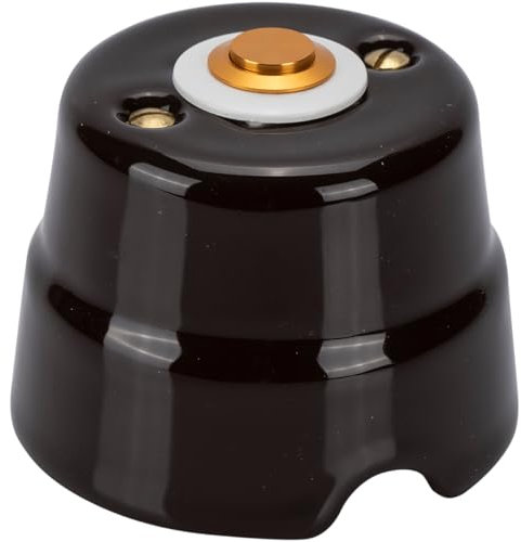 FANTON Pulsante in ottone con base ceramica colore MARRONE da parete vintage per campanello 2A 48V in porcellana per cavo tessile 84003BW