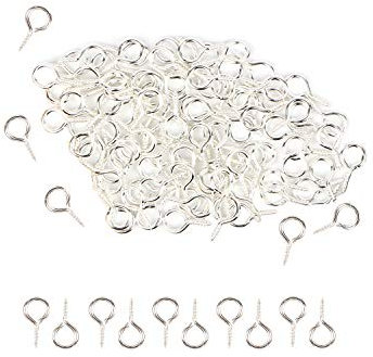 HUIHUIBAO100 Pieces Small Screw Eyes Pin Hook for Jewelry for Jewelry Making Findings DIY Crafts, 5 x 10mm(Silver)