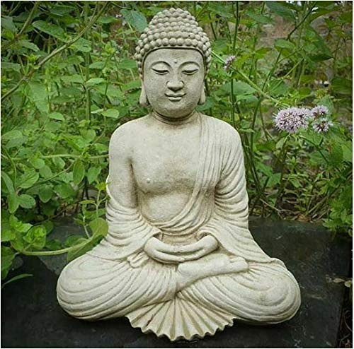 Robed Buddha Stone Statue | Vintage Oriental Monk Outdoor Garden Decor Ornament