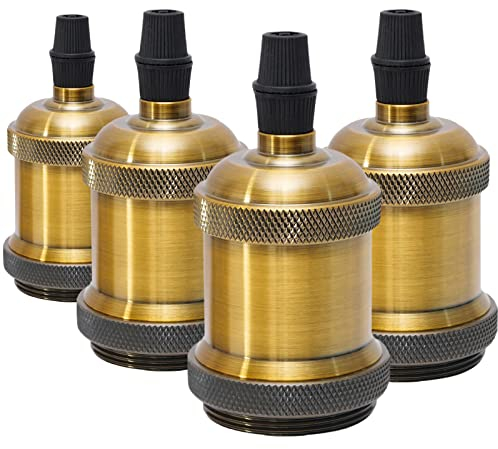 Sevenpers douille e27 vintage Edison douille de support de lampe, 4 × douille de plafond base de lampe base de lampe rétro suspension support de lampe suspension adaptateur de lampe Laiton Antique