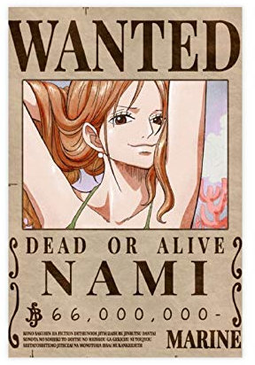 Poster auf Leinwand, Motiv Wanted Nami Bounty Wanted, 20 x 30 cm, ohne Rahmen