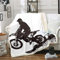 Homewish Motocross Rider Decke Dirt Bike Motorrad Extremsport Spiel Sherpa Decke für Jungen Motorrad Silhouette Flanelldecke,Schwarz Zimmer Dekorativ 130X150