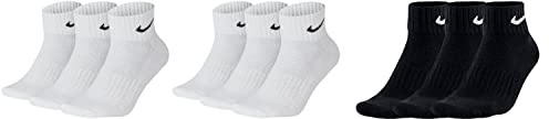 NIKE 9 Paar Socken One Quater Socks Herren Damen Kurze Socke Knöchelhoch, Farbcode + Farbe:A23 6 Paar weiss 3 Paar schwarz, Größe:42-46