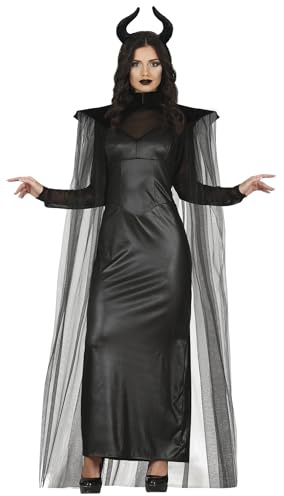FIESTAS GUIRCA Déguisement de Fée Maléfique - Robe Noire Elégante avec Cape et Cornes pour Femme Adulte Taille M 38-40