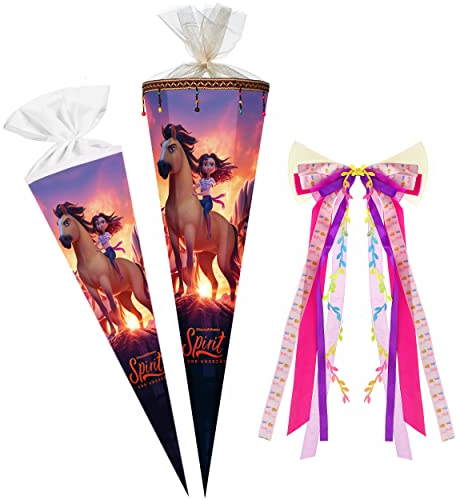 alles-meine.de GmbH mit Perlen Borte ! Schultüte - Pferd - Spirit 70-85 cm Größe wählbar inkl. Bänder Schleife - Zuckertüte - Tüllabschluß/Filzabschluß - eckig/rund..