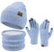 ZASFOU Damen Winter Beanie Mütze Schal Touchscreen Handschuhe Set Warme Wintermütze Loop Schal Schlauchschal Winterhandschuhe Weihnachten Geschenk für Frauen,Hellblau