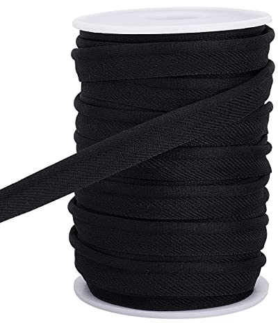 AHANDMAKER 20 Yards Paspelband Mit Kederschnur, Schwarzes Maxi-Paspel-Schrägband, Lippenkordel-Besatz Für Gurtband, Kleidungsstück, Nähen, Trimmen, Polster, 0.4 Zoll