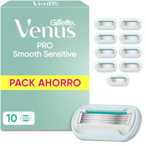Gillette Venus Pro Smooth Sensitive Nachfüllpack für Damenrasierer für empfindliche Haut, Authentic, Kartuschen mit 3 Klingen und einem Hauch Aloe Vera gegen Reizung durch die Rasur, 10 Stück