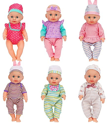 deAO 6 Puppenkleider Set, Puppenkleidung Outfits für 30 cm 33CM 35CM 36CM Neugeborene Babypuppen Jungen Mädchen, Puppenbekleidung Gehören Hüte und Stirnbänder, Puppenzubehör (Keine Puppe)