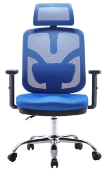 Angel Bürostuhl ergonomisch | Schreibtischstuhl hat verstellbare Lordosenstütze & Kopfstütze | Office Chair mit Höhenverstellung und Wippfunktion | Bürostuhl 150 kg belastbar | Farbe: Blau