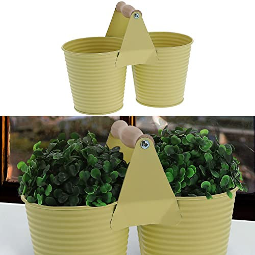 Cepewa Übertopf Doppelt 2 Töpfe verbunden mit Henkel │ Stahlblech verzinkt 22x17x11cm gelb │ Topf für Blumen Kräuter Pflanzen (1 x Übertopf doppelt gelb Ø11cm)