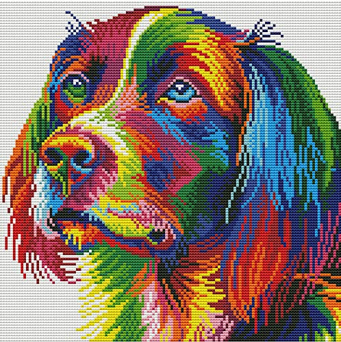 Awesocrafts Kreuzstich Stickpackungen Vorgedruckt Farbige Hunde Bilder Vorlagen Sticken Set Vorgedruckt 11CT 3 Stränge