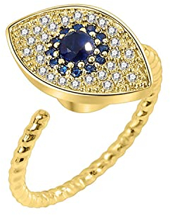 HMOOY Teufelsauge offener Ring,Fidget Ring für Frauen S925 Sterling Silber Einstellbare Offene Ringe Spinner Ring Schmuck (Stil 2 Gold)