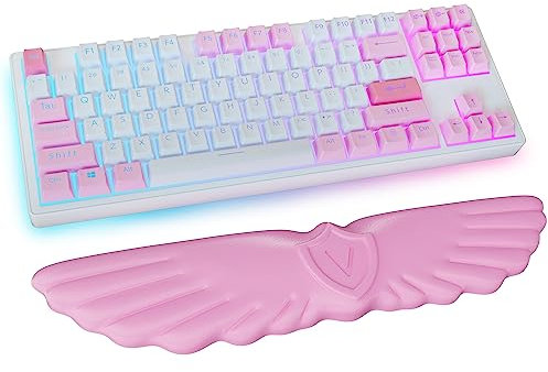 Angel Wing Cloud Keyboard Wrist Rest, Soft Leather Memory Foam Keyboard Wrist Support for Pain Relief, Ergonomic Anti-Slip Computer Palm Rest for PC Gaming/Laptop/Hand Pad/Cute Desk(1-Wing Pink)