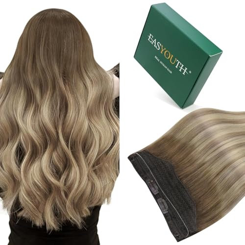 Easyouth Haarteile Echthaar Draht Wire on Extensions Echthaar 100g 50 cm Farbe Dunklerer Braunmix Aschbraun Mit Mittelblond Draht on Human Hair Extensions Echthaar #3/8/22