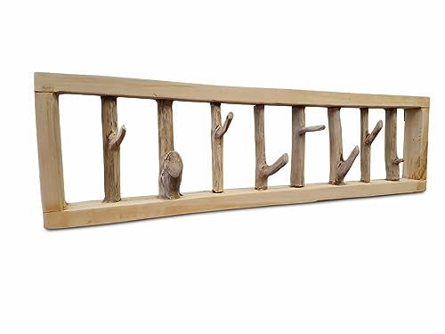 Kinaree Wandgarderobe aus Holzstamm – Handgefertigt aus Mangosteen Holz – Asiastil Wandhaken mit Naturästen – Garderobe Massivholz – Flurgarderobe Unikat 80 cm