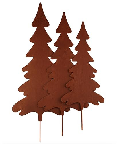 Deko Kind - Rostige Tannenbäume 3er Set - Premium Edelrost Qualität - Rost Gartenstecker - Metall - Gartenfigur - Rost Deko - Wanddeko - Rostbaum - Tanne - Weihnachtsbaum